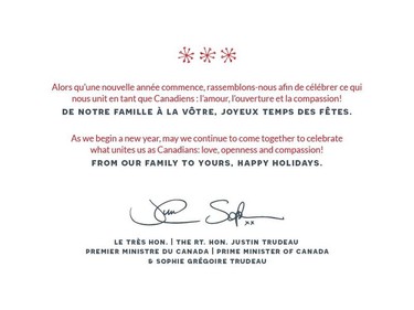 The interior of Canadian Prime Minister Justin Trudeau's holiday card.