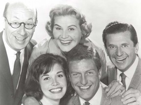 Cast of the legendary Dick Van Dyke Show which ran from 1961-1966. The original cast included (inset: back row from left) Richard Deacon, Rose Marie, Morey Amsterdam, (front row) Mary Tyler Moore and Dick Van Dyke.