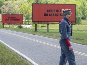 This image released by Fox Searchlight shows Frances McDormand in a scene from "Three Billboards Outside Ebbing, Missouri."  "Three Billboards Outside Ebbing, Missouri" landed a leading four Screen Actors Guild Awards nominations, including best ensemble. (Fox Searchlight via AP)