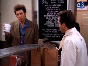 In television's "Seinfeld" the surly Soup Nazi, right, frequently confronts the frenetic Kramer character.