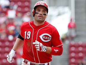 Joey Votto of the Cincinnati Reds rounds the bases after a solo home run in the seventh inning against the New York Mets at Great American Ball Park on Aug. 31, 2017 in Cincinnati, Ohio.  (Joe Robbins/Getty Images)