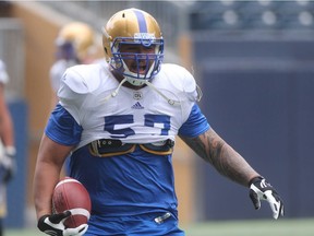 Manase Foketi, #57, during cfl football practice, in Winnipeg. Thursday, May 24, 2017. Sun/Postmedia Network