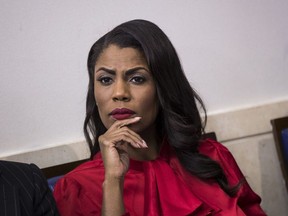Director of Communications for the White House Public Liaison Office Omarosa Manigault listens during the daily press briefing at the White House, October 27, 2017 in Washington, DC.