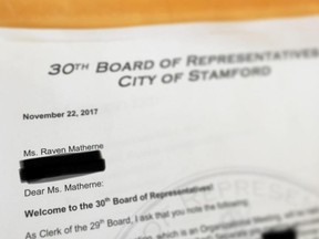 In this Instagram photo, Stamford, Conn. representative highlights a city document using female pronouns.