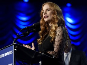 Jessica Chastain accepts the chairman's award for "Molly's Game" at the 29th annual Palm Springs International Film Festival on Tuesday, Jan. 2, 2018, in Palm Springs, Calif.
