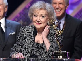 Actress Betty White accepts Daytime Emmy Lifetime Achievement Award onstage during The 42nd Annual Daytime Emmy Awards at Warner Bros. Studios on April 26, 2015 in Burbank, California.  (Photo by Jesse Grant/Getty Images for NATAS)