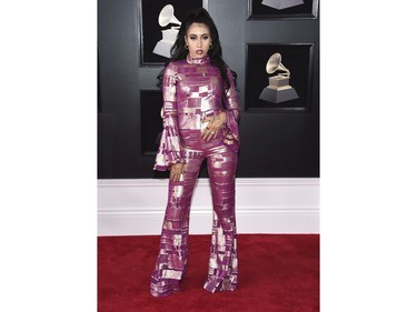 Kali Uchis arrives at the 60th annual Grammy Awards at Madison Square Garden 
on Sunday, Jan. 28, 2018, in New York. (Evan Agostini/Invision/AP)