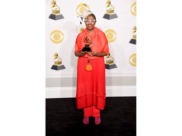 Cecile McLorin Salvant, winner of Best Jazz Vocal Album poses in the press room during the 60th Annual Grammy Awards at Madison Square Garden on Jan. 28, 2018 in New York. (Michael Loccisano/Getty Images for NARAS)