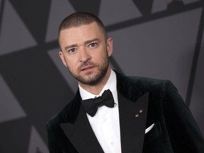 This file photo taken on November 11, 2017 shows singer Justin Timberlake at the the 2017 Governors Awards in Hollywood, California. Pop superstar Justin Timberlake on January 2, 2018 announced his first album in nearly five years, promising more "personal" songwriting inspired by his home and family.The 36-year-old singer and actor said that "Man in the Woods," his fifth solo studio album, will come out on February 2 -- two days before he headlines entertainment during the Super Bowl, generally the most watched television event of the year in the United States.