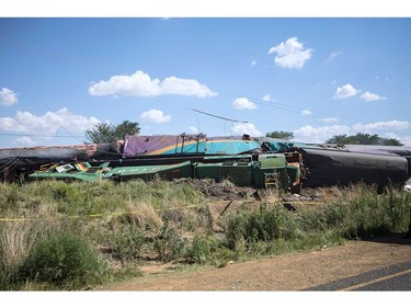 A picture shows the wreckage of the locomotive after a train crashed into truck on January 4, 2018, in Kroonstad, Free State Province.