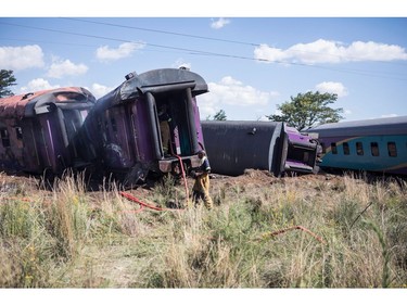 Emergency service work at the site where a train crashed into truck on January 4, 2018, in Kroonstad, Free State Province.
