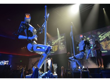 Stripper robots perform at the Sapphire Gentlemen's Club on the sidelines of CES 2018 in Las Vegas on Jan. 8, 2018. (MANDEL NGAN/AFP/Getty Images)