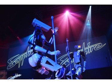 Stripper robots perform at the Sapphire Gentlemen's Club on the sidelines of CES 2018 in Las Vegas on Jan. 8, 2018. (MANDEL NGAN/AFP/Getty Images)