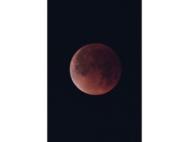 The "super blue blood moon" is seen over Los Angeles, on Jan. 31, 2018. (ROBYN BECK/AFP/Getty Images)