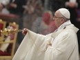 Pope Francis celebrates a new year's Mass in St. Peter's Basilica at the Vatican, Monday, Jan. 1, 2018.