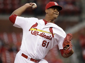 In this Sept. 29, 2016, file photo, St. Louis Cardinals starting pitcher Alex Reyes throws against the Cincinnati Reds in St. Louis. (AP Photo/Jeff Roberson, File)