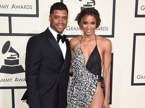 Seattle Seahawks quarterback Russell Wilson, left, and Ciara arrive at the 58th annual Grammy Awards at the Staples Center on Monday, Feb. 15, 2016, in Los Angeles.