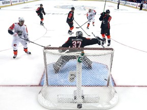 Brock Boeser of the Vancouver Canucks takes a shot on net against Connor Hellebuyck of the Winnipeg Jets during the second half of the 2018 Honda NHL All-Star Game between the Central Division and the Pacific Divison at Amalie Arena on Jan. 28, 2018 in Tampa, Fla. (Bruce Bennett/Getty Images)