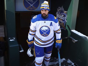 Zach Bogosian of the Buffalo Sabres heads out for practice at Citi Field on Dec. 31, 2017