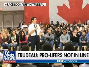 In this screenshot, a segment of Fox & Friends on Jan. 15, 2018 discusses comments made by Prime Minister Justin Trudeau on his decision to withhold summer jobs grant funding to pro-life organizations.