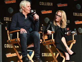 Chris Carter (L) and Gillian Anderson speak onstage at The X-Files panel during 2017 New York Comic Con on Oct. 8, 2017 in New York City.  (Dia Dipasupil/Getty Images)