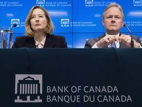 Bank of Canada senior deputy governor Carolyn Wilkins and Bank of Canada governor Stephen Poloz listen to a question during a news conference in Ottawa, Wednesday Jan. 17, 2018. THE CANADIAN PRESS/Adrian Wyld