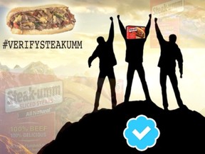 A picture posted to the Steak-umm Twitter account celebrates achieving verified status.