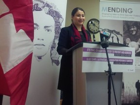 Status of Women Minister Maryam Monsef announces new funding for gender-based violence services on Jan. 17, 2018 in Peterborough, Ont.
