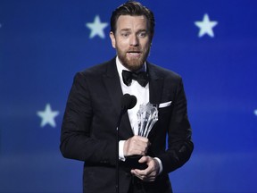 Ewan McGregor accepts the award for best actor in a movie made for TV or limited series for "Fargo" at the 23rd annual Critics' Choice Awards at the Barker Hangar in Santa Monica, Calif.,  on Thursday, Jan. 11, 2018.