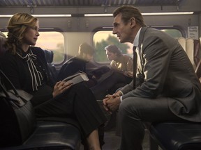 This image released by Lionsgate shows Vera Farmiga, left, and Liam Neeson in a scene from "The Commuter."
