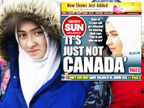 Khawlah Noman and her brother Mohammad Zakarijja (on left), appeared before the media with their mom Saima Samad, (right) to talk about the assault that happened to Khawlah on their way to Pauline Johnson Public School in Scarborough this morning. A man , sought by Toronto Police Services,  attempted to cut off Khawlah's hijab,  on Friday January 12, 2018. Stan Behal/Toronto Sun/Postmedia Network