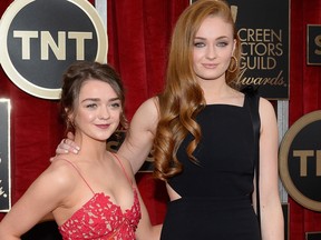 Actresses Maisie Williams (L) and Sophie Turner attend the 21st Annual Screen Actors Guild Awards at The Shrine Auditorium on January 25, 2015 in Los Angeles, California. (Photo by Kevork Djansezian/Getty Images)