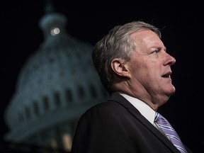 Rep. Mark Meadows (R-NC) talks to reporters after the House approved the continuing resolution to fund the federal government, Capitol Hill, January 22, 2018 in Washington, DC.