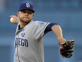 San Diego Padres starting pitcher Jesse Hahn throws against the Los Angeles Dodgers, Friday, July 11, 2014, in Los Angeles. (AP Photo/Mark J. Terrill)