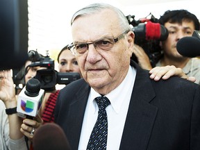 In this July 6, 2017, file photo, former Sheriff Joe Arpaio leaves the federal courthouse in Phoenix, Ariz. (AP)