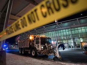 Police tape off an area of the John F. Kennedy International airport's terminal 4 following a water main break, in New York on January 7, 2018.