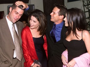 Several cast members from the popular drama television series " Party of Five" pose together at the series finale wrap party April 6 in Hollywood, celebrating the show's six year run on the Fox television network. Shown (L-R) are Matthew Fox, Neve Campbell, Scott Wolf and Lacey Chabert. The final episode of " Party of five" will be telecast on May 3 in the United States. FRED PROUSER File photo