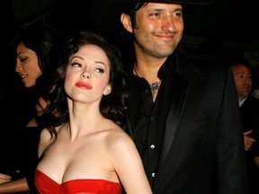 Rose McGowan and Robert Rodriguez at the premiere of "Grindhouse" at the Orpheum Theatre on March 26, 2007 in Los Angeles. (Kevin Winter/Getty Images)