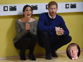 Donald Trump doesn't know if he got an invite to Prince Harry Meghan Markle's wedding but he wishes them well. (Ron Sachs-Pool/Getty Images/Geoff Pugh - WPA Pool/Getty Images)