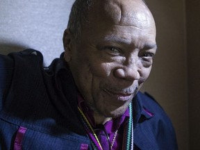 Legendary music producer, composer and musician Quincy Jones is pictured in a Toronto hotel room on Friday May 9, 2014 as he discusses his collaboration with singer Nikki Yanofsky.