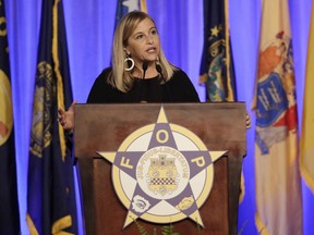 In this Aug. 28, 2017, photo, Nashville Mayor Megan Barry speaks at the Fraternal Order of Police convention in Nashville, Tenn. Barry revealed Wednesday, Jan. 31, 2018, that she had an extramarital affair with the former head of her security detail.