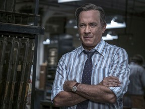 In this image released by 20th Century Fox, Tom Hanks portrays Ben Bradlee in a scene from "The Post."