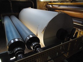 A roll of paper is pictured at a mill in Sault Ste. Marie, Ont. on May 23, 2012.