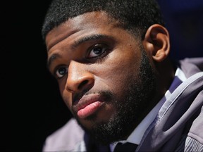 NASHVILLE, TN - JANUARY 29:  P.K. Subban #76 of the Montreal Canadiens looks on during Media Day for the 2016 NHL All-Star Game at Bridgestone Arena on January 29, 2016 in Nashville, Tennessee.  (Photo by Bruce Bennett/Getty Images) ORG XMIT: 601384743
