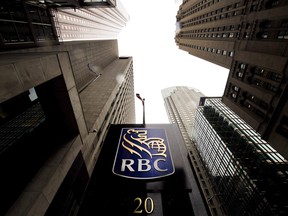 A Royal Bank of Canada sign is shown in the financial district in Toronto on Tuesday, August 22, 2017. THE CANADIAN PRESS/Nathan Denette