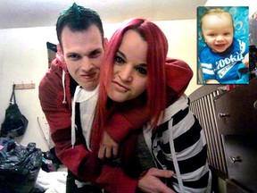 Scott Bakker (left) and Amanda Dumont were sentenced Nov. 23, 2017, for criminal negligence causing death and failing to provide the necessaries of life in the death of 20-month-old Ryker Daponte-Michaud (inset). Bakker was sentenced Tuesday, Jan. 30, 2018, for two assaults on jail guards, adding eight months to his nine-year sentence. (File photos)