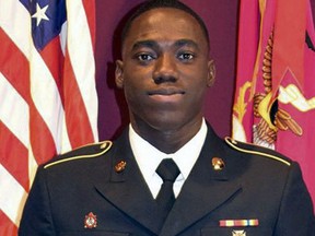 This undated photo provided by the United States Army National Guard shows Pfc. Emmanuel Mensah.