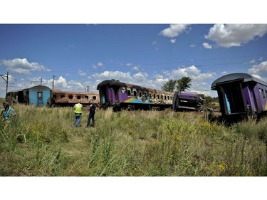 Ruined carriages at the scene of a train accident near Kroonstad, South Africa, Thursday, Jan 4, 2018.