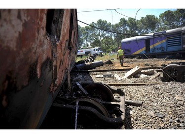 Ruined carriages at the scene of a train accident near Kroonstad, South Africa, Thursday, Jan 4, 2018.