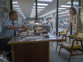 In this image released by 20th Century Fox, Tom Hanks portrays Ben Bradlee, left, and Meryl Streep portrays Katharine Graham in a scene from "The Post."  (Niko Tavernise/20th Century Fox via AP)